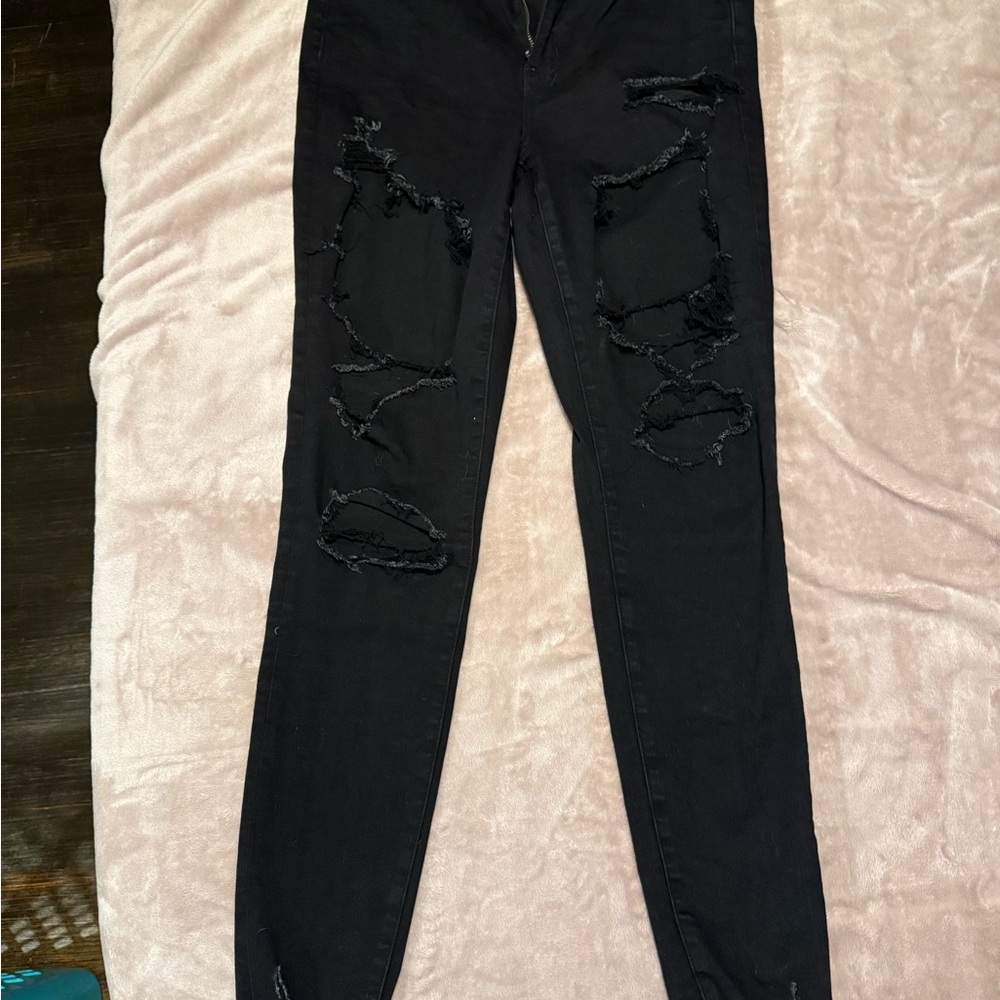 American Eagle Outfitters Black Distressed Skinny Jeans